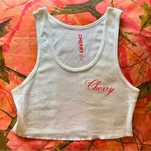 cherry la los angeles american classic tank white crop top red cursive logo